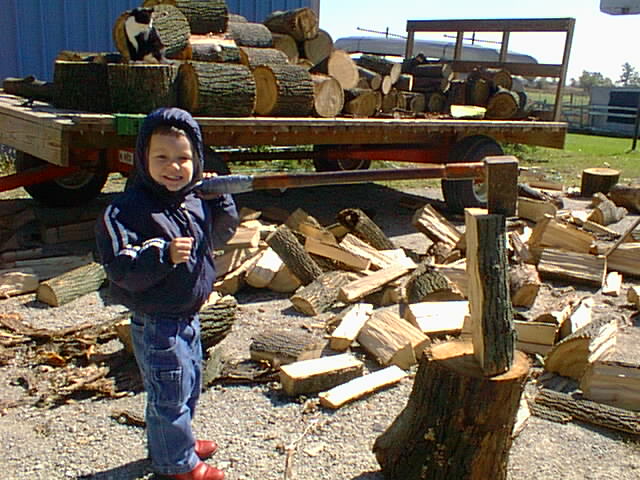 Timothy spent the day cutting firewood at Memaw & Poppy's house.