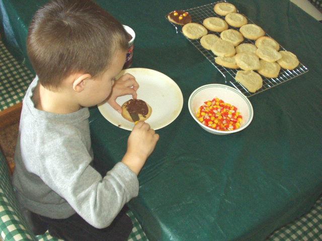 Timothy decorated cookies all by himself.