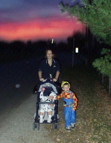 I thought the sky looked pretty and Timothy was looking for the next house.