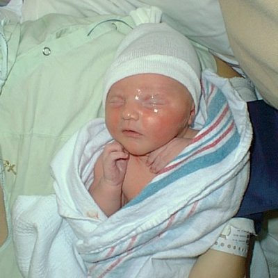 This is a photo of Elijah immediately after he was born.  (May 24 `00)