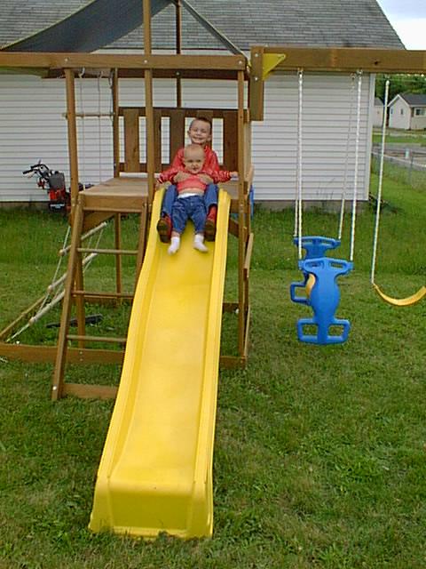 Timmy and Eli going down the slide :)
