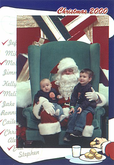 Timothy and Elijah on Santa's lap.
