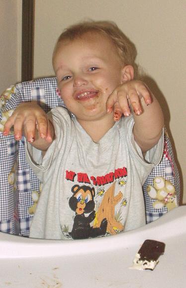 Elijah manages to get ice cream everywhere!! He went straight into the bath!