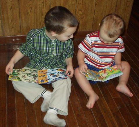 Timothy and Elijah were reading there books :) I think Timmy liked Elijah's more.