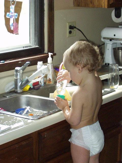 Elijah basically soaked the entire area around him.(counter, chair, floor etc.)