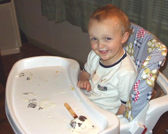 Elijah had his first Dilly Bar (he got it everywhere) from DQ after a hard day at our garage sale! Timothy made $28 at his juice stand :)