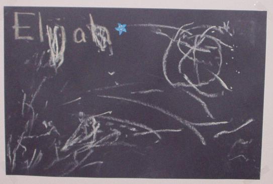 I like my drawing. Mommy hung it up on the wall.