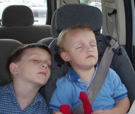 The kids were really tired after going to a friends birthday party <:)