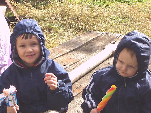 The boys ate all of their ice cream. Elijah's was about a foot long :) hehe