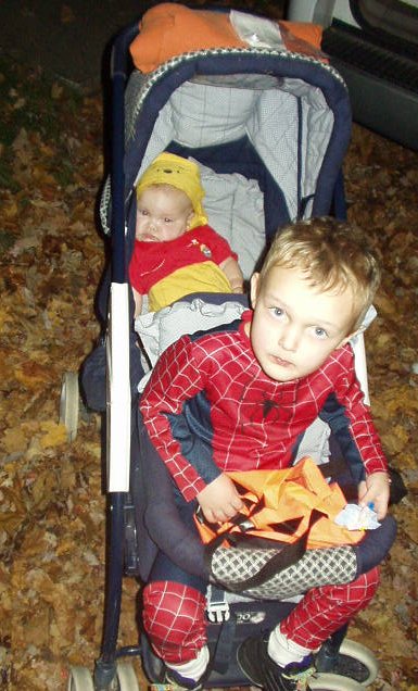 Elijah didn't stay in the stroller long.