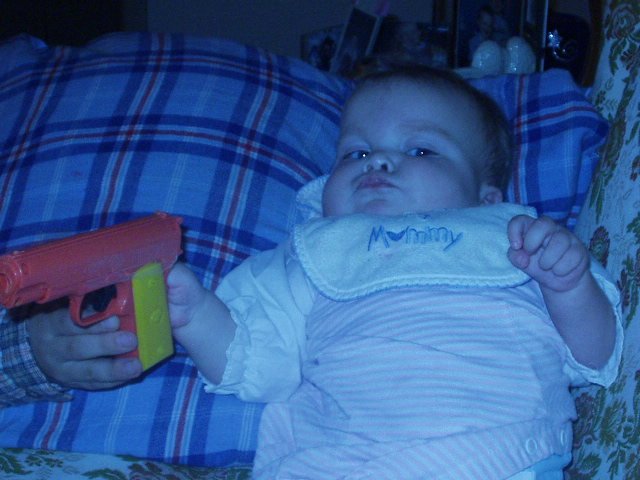 Mary is ready to catch some bad guys! (no clue why the pic is blue)