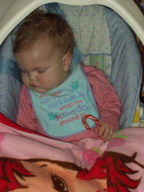 Mary couldn't keep her eyes open after the gift exchange!