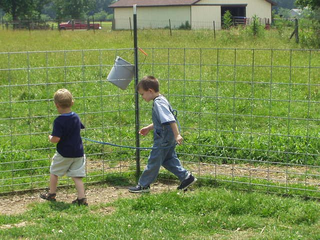 Elijah is walking his lamb around :) hehe