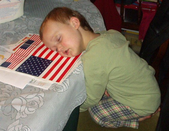 Elijah was really tired after helping me babysit today.