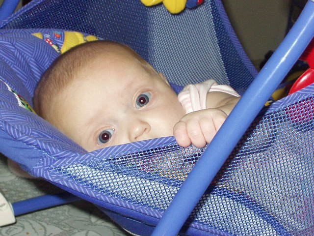Abigail turned her self around and was trying to crawl out of the swing! I love this picture :)
