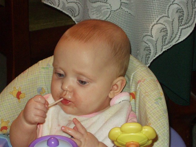 Timothy gave Abigail a sucker. She loved it!!