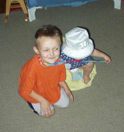 Abigail found a new toy to drag around!!