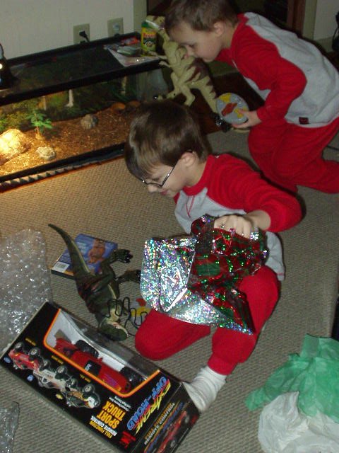 Elijah and I got remote control trucks! I wonder if they will go in the snow??