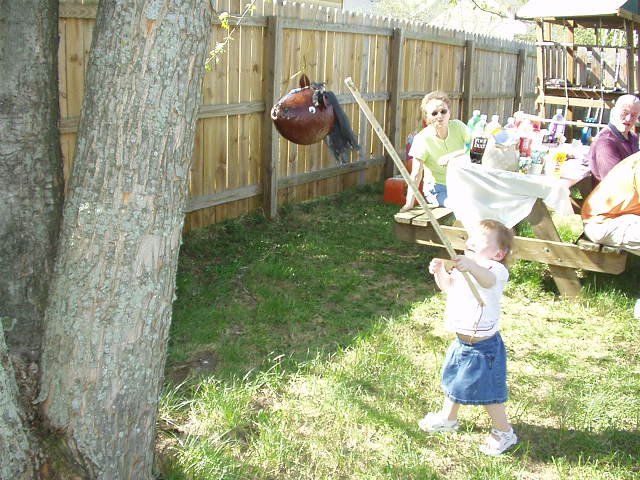 Go Abigail GO!!! Hit the neigh neigh piñata!