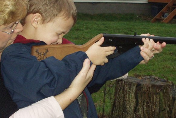 However Elijah is shooting the gun...it must work, he hit the target :)