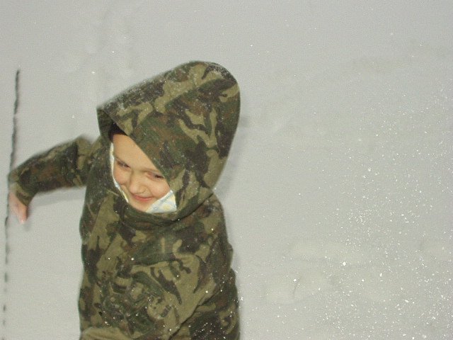 Elijah hit me with a snowball! hehe