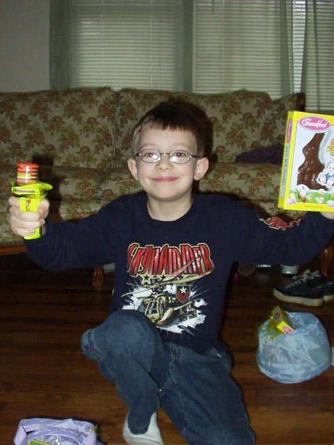 What more could a boy need...chocolate and a toy gun!