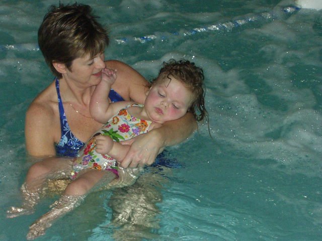 Mrs. Julie and I went swimming!! My teacher rocks!! (The water looks deep!)