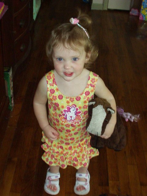 CHEESE!! I look pretty in my pony dress from Aunt Joni :)
