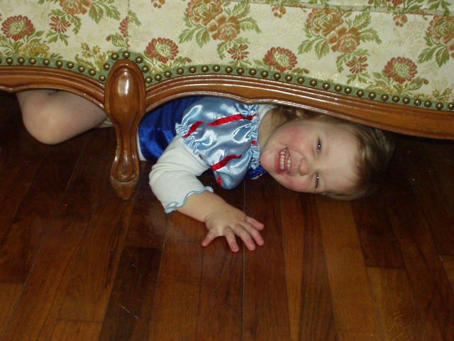 Who knew Abigail could fit under the couch???? hehe