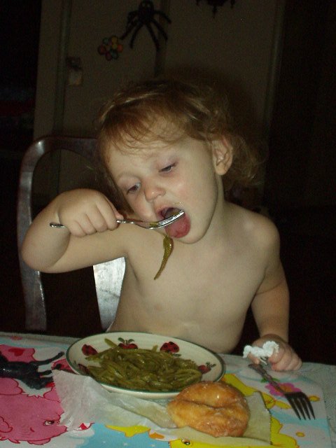 Abigail loves green beans!!