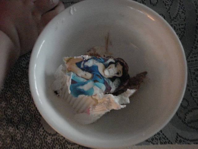 Abby just had to have a Snow White piece of ice cream cake.
