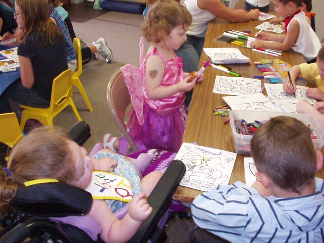Abigail, Mary and Elijah working on their Easter bags.