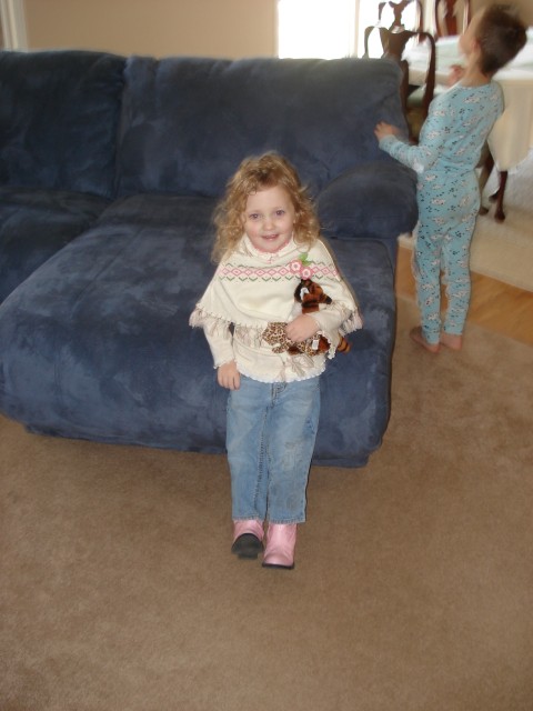 Abby is a cowgirl.. and.. um..  Elijah is still in jammies?