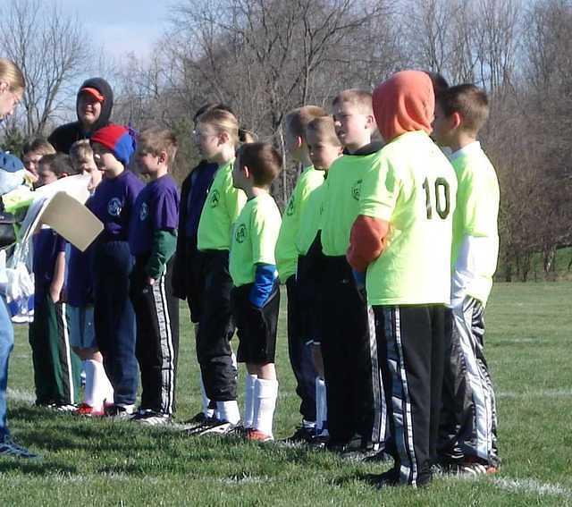 The ref lined the teams up to check for hoof and mouth disease (apparently?)