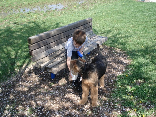 Timmy was awesome about keeping Scruffy hydrated.