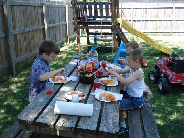 Back yard picnic lunch!  Mmmmm.