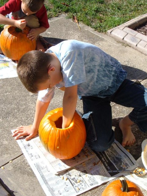 Time to dig for goodies!  Are pumpkins filled with Candy?  Wait.. no... those are Piñatas.