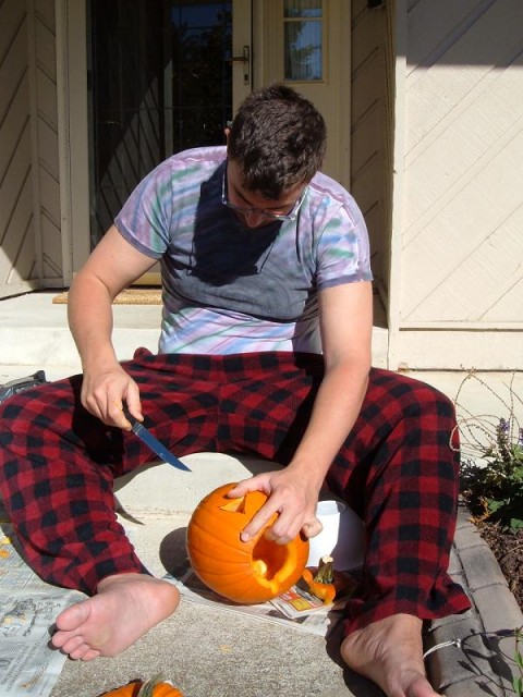 Mary's pumpkin needed a steak knife!