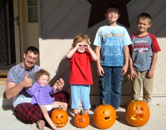 Timmy's pumpkin is suprised!  Elijah's pumpkin has more teeth than he does!  Abby's pumpkin is squining (like she is).... And Mary's pumpkin has a nose :)