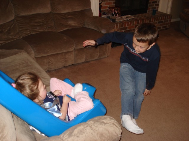 Elijah is doing the rain dance around Mary.