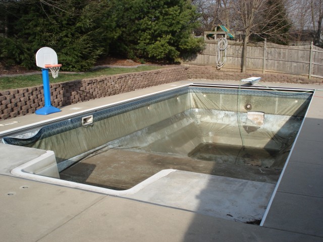 The previous homeowners left their pool in some .. umm.. interesting condition.
