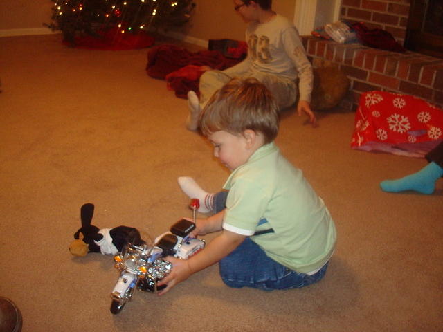 Isaiah really digs the motorcycle!