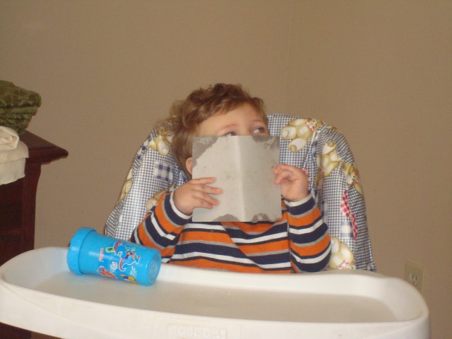 You can tell by his eyes that he's giggling :)