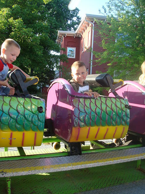 Would you believe that he threw a FIT when we put his wrist band on .. because he didn't want to ride anything!  That didn't last long.
