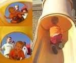 He did end up going down the slide the right way :)