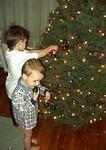 Timothy is busy decorating the tree...while Elijah has to taste test them!