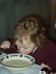 Abigail has finally figured out how to eat soup with a spoon!!